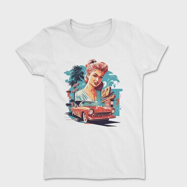 Retro Convertible Classic Car Palm Trees, Women's T-Shirt