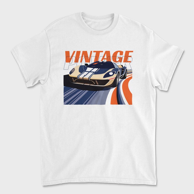 Sports Car Racetrack Vintage Power, Унисекс Мъжка Тениска