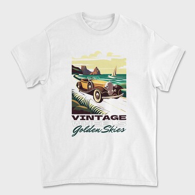 Vintage Car Driving Coastal Road 2, Unisex Men's T-Shirt