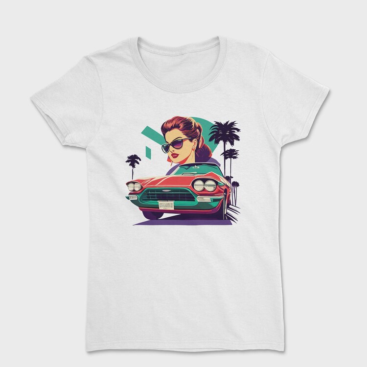 Vintage Convertible With Girl in Scenic, Women's T-Shirt