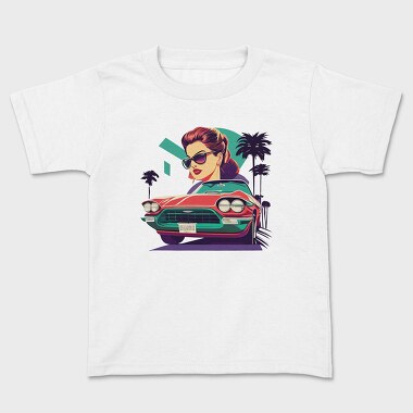 Vintage Convertible With Girl in Scenic, Kids' T-Shirt