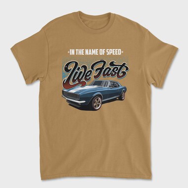 Унисекс Мъжка Тениска, Live Fast Old Mustang
