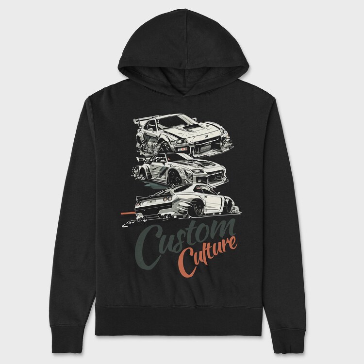 Custom Culture Japanese Customized Cars White, Унисекс Мъжко Суичър