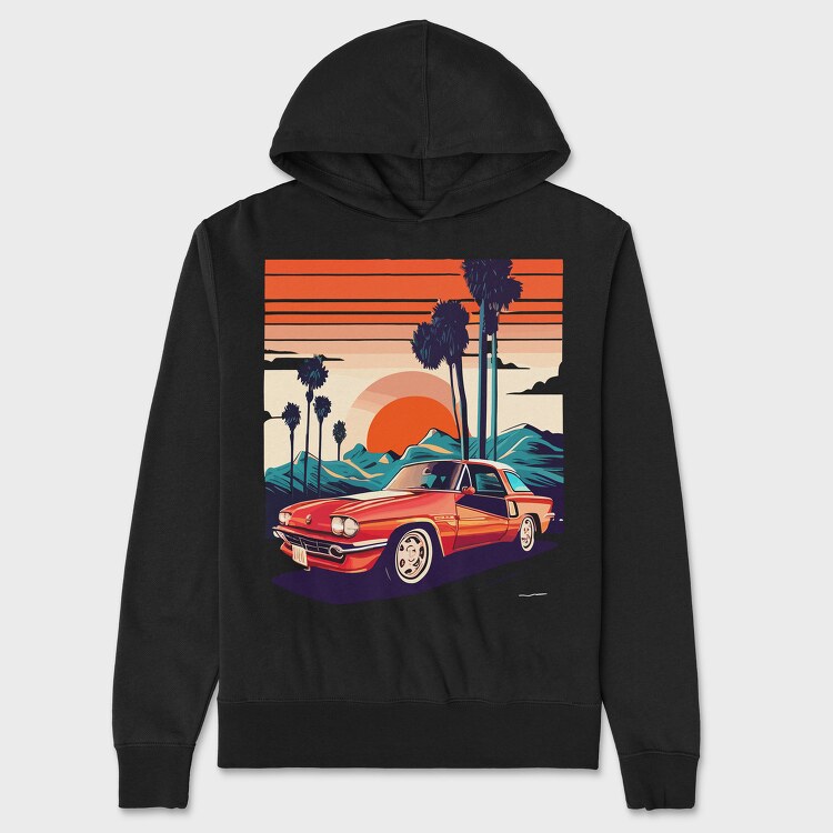 Classic Car Convertible With Mountains and Trees, Унисекс Мъжко Суичър