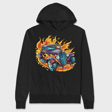 Flame Hotrod Old Car, Unisex Men's Hoodie