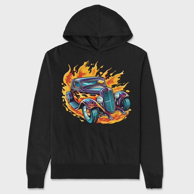 Flame Hotrod Old Car, Unisex Men's Hoodie