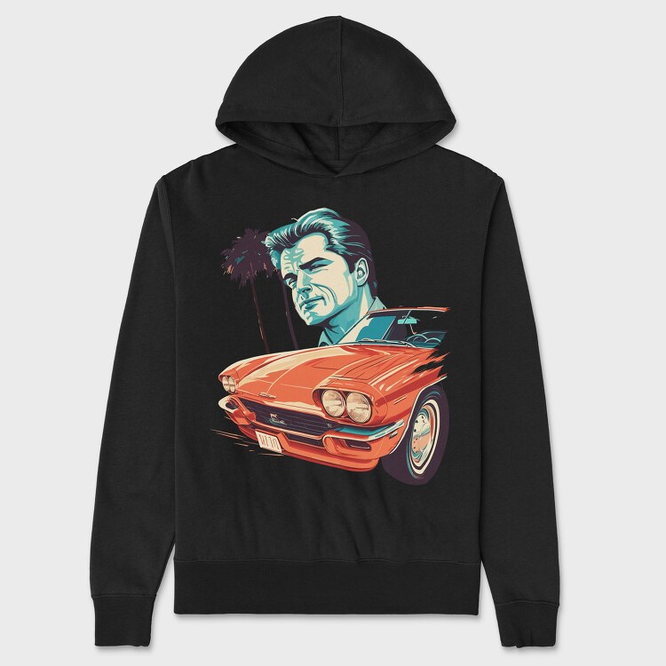 Iconic Car Convertible With Man, Unisex Men's Hoodie