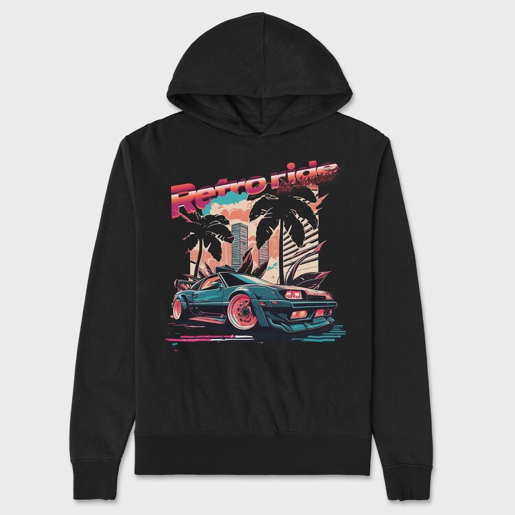 Retro Ride and Sunset Sports Car City Palm Trees Vaporwave, Унисекс Мъжко Суичър