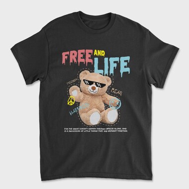 Unisex Men's T-Shirt, Free Life Bear