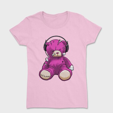 Women's T-Shirt, Headphones Pink Bear