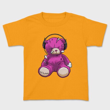 Kids' T-Shirt, Headphones Pink Bear