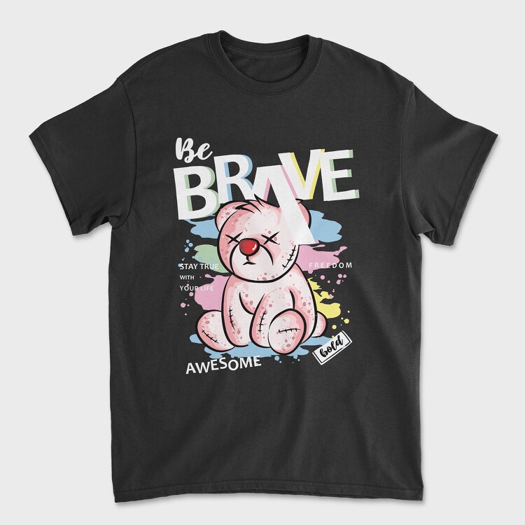 Brave Pink Teddy Bear, Унисекс Мъжка Тениска