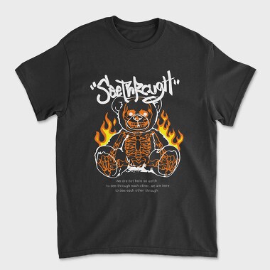 Skeleton Teddy Bear in Flames, Unisex Men's T-Shirt