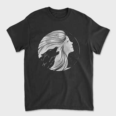 Unisex Men's T-Shirt, Howling Wolf Woman Moon
