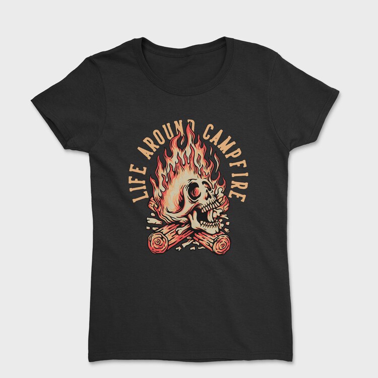 Life Around Campfire Skull, Women's T-Shirt
