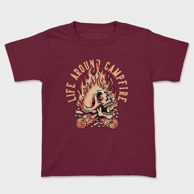 Life Around Campfire Skull, Kids' T-Shirt