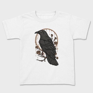 Raven Perch on the Flower Branch, Kids' T-Shirt