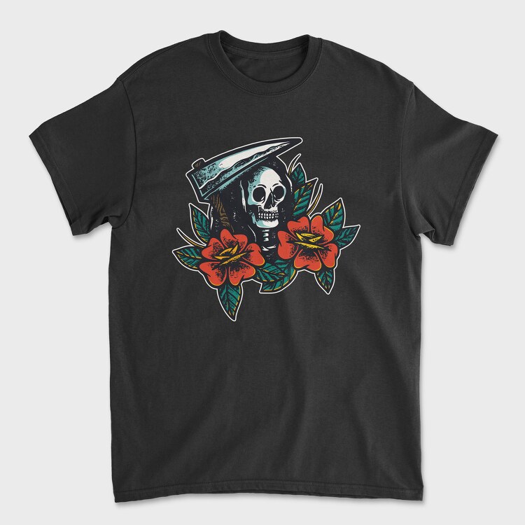 Skull and Flowers Texture Illustrations, Unisex Men's T-Shirt