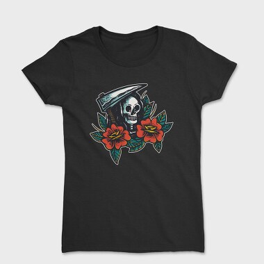 Skull and Flowers Texture Illustrations, Women's T-Shirt