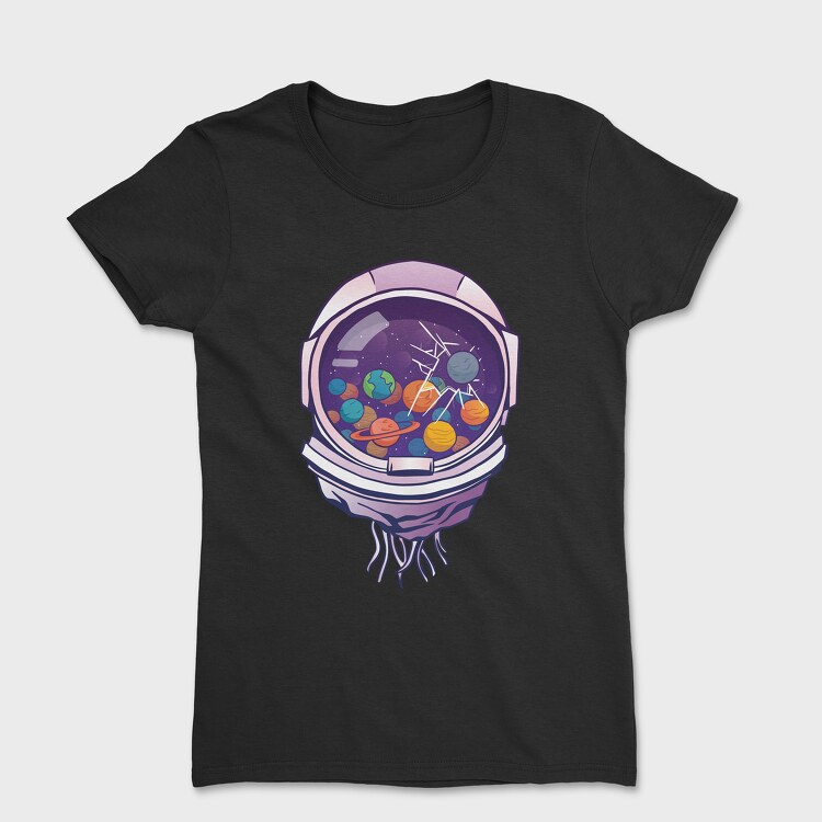 Astronaut Helmet And Planets, Дамска Тениска