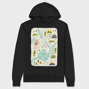 Adventure Hiking Map Illustration, Unisex Men's Hoodie