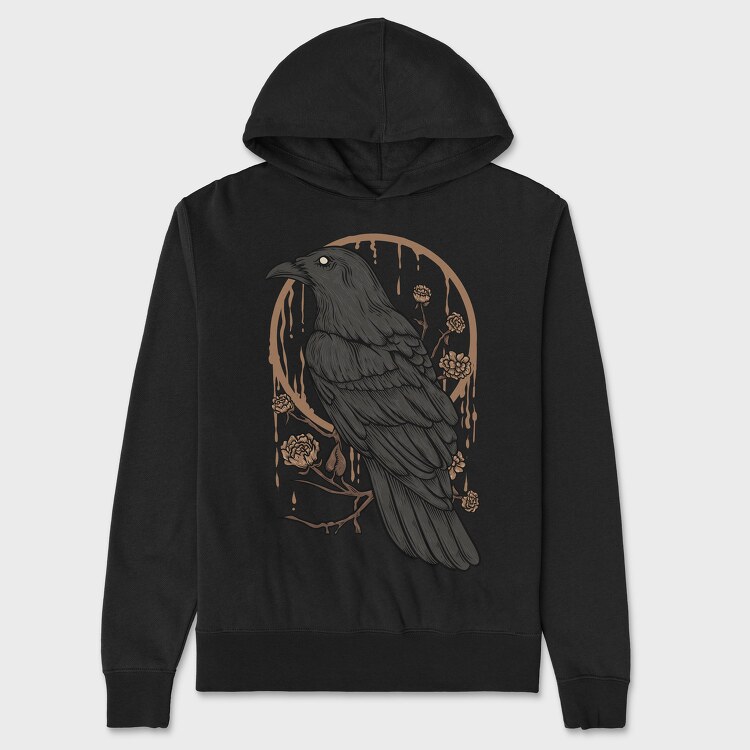 Raven Perch on the Flower Branch, Unisex Men's Hoodie