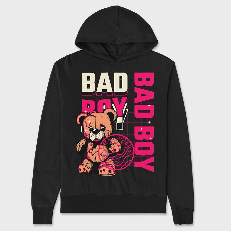 Pink Bad Boy Teddy Bear, Unisex Men's Hoodie