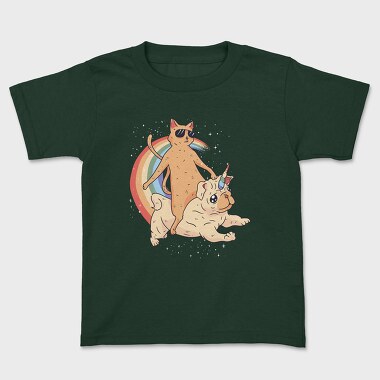 Cat Riding Dog Unicorn, Kids' T-Shirt