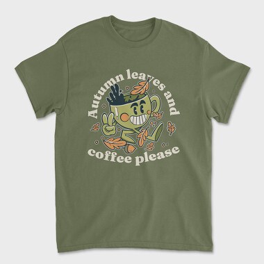 Autumn Leaves and Coffee Please, Unisex Men's T-Shirt