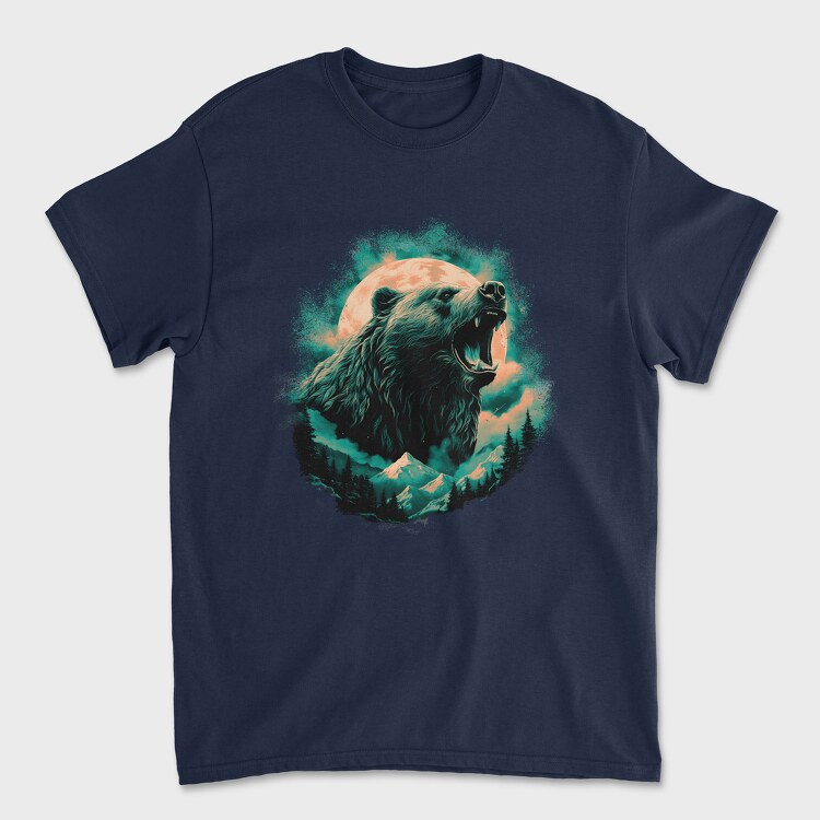 Bear With Mountains Moon, Unisex Men's T-Shirt