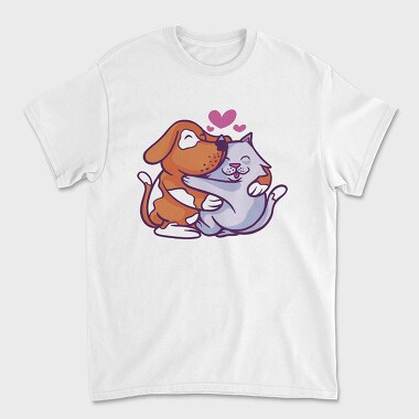 Unisex Men's T-Shirt, Cat and Dog Hugging