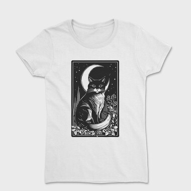 Cat and Moon Card, Women's T-Shirt