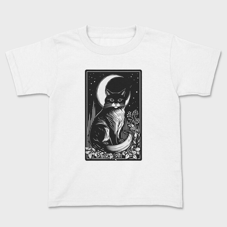 Cat and Moon Card, Kids' T-Shirt