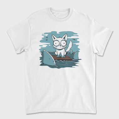 Cat Anxious Sharks Cartoon, Unisex Men's T-Shirt