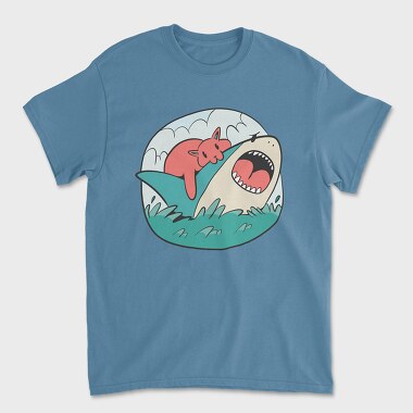 Cat Biting Shark, Unisex Men's T-Shirt