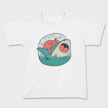 Cat Biting Shark, Kids' T-Shirt