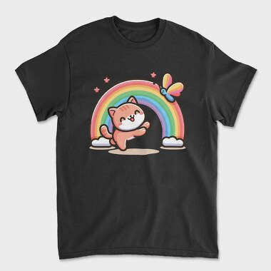 Unisex Men's T-Shirt, Cat Rainbow Cartoon