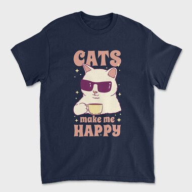 Cats Make Me Happy Coffee, Unisex Men's T-Shirt