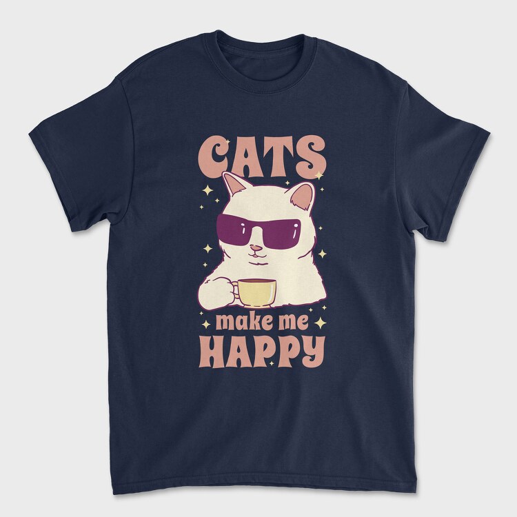 Cats Make Me Happy Coffee, Унисекс Мъжка Тениска