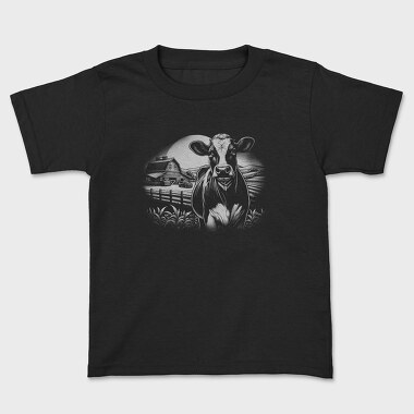 Cow Farm Monochrome, Kids' T-Shirt