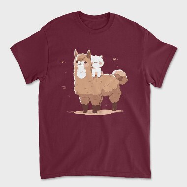 Cute Lama and Cat, Unisex Men's T-Shirt