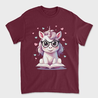 Cute Unicorn Reading, Unisex Men's T-Shirt