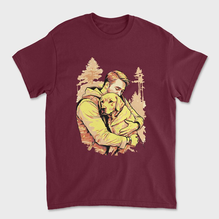 Dog and Man Hug, Unisex Men's T-Shirt