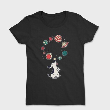 Women's T-Shirt, Dog Juggling Planets