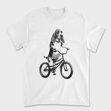 Dog on Bike, Unisex Men's T-Shirt