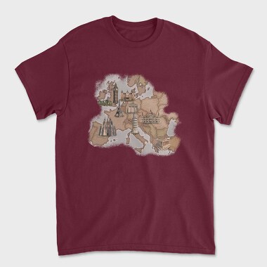 Unisex Men's T-Shirt, Europe Map