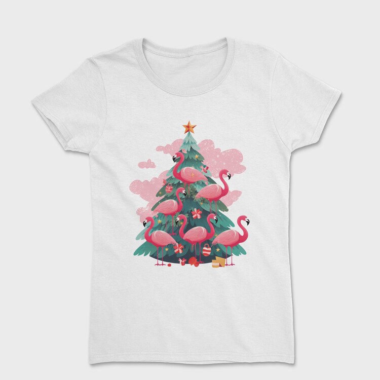 Flamingos Christmas Tree, Women's T-Shirt