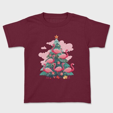 Flamingos Christmas Tree, Kids' T-Shirt