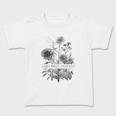 Flower Market Botanical Illustration, Kids' T-Shirt