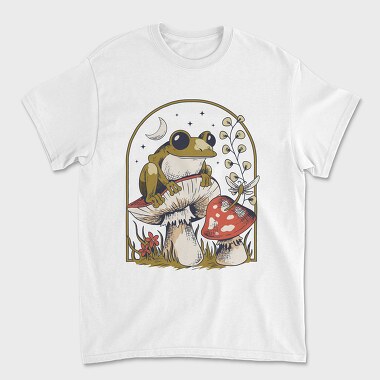 Frog and Mushrooms Vintage Draw, Unisex Men's T-Shirt